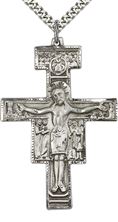 STERLING SILVER SAN DAMIANO CRUCIFIX PENDANT WITH CHAIN - 2" x 1 3/8"