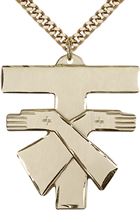 14KT GOLD FILLED FRANCISCAN CROSS PENDANT WITH CHAIN - 1 3/8" x 1 1/4"
