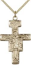 14KT GOLD FILLED SAN DAMIANO CRUCIFIX PENDANT WITH CHAIN - 1 1/4" x 7/8"