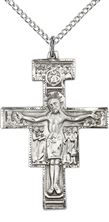 STERLING SILVER SAN DAMIANO CRUCIFIX PENDANT WITH CHAIN - 1 1/4" x 7/8"