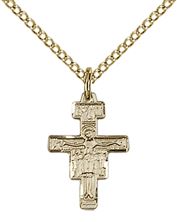 14KT GOLD FILLED SAN DAMIANO CRUCIFIX PENDANT WITH CHAIN - 5/8" x 3/8"