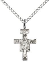 STERLING SILVER SAN DAMIANO CRUCIFIX PENDANT WITH CHAIN - 5/8" x 3/8"
