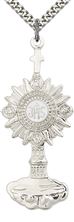 STERLING SILVER MONSTRANCE PENDANT WITH CHAIN - 2 1/8X 7/8"