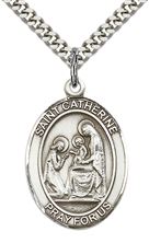 STERLING SILVER ST CATHERINE OF SIENA PENDANT WITH CHAIN - 1" x 3/4"