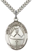 STERLING SILVER ST KATHARINE DREXEL PENDANT WITH CHAIN - 1" x 3/4"