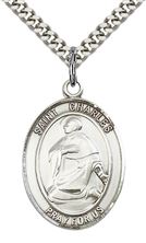 STERLING SILVER ST CHARLES BORROMEO PENDANT WITH CHAIN - 1" x 3/4"