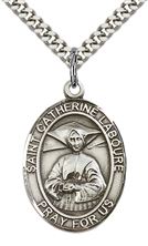 STERLING SILVER ST CATHERINE LABOURE PENDANT WITH CHAIN - 1" x 3/4"