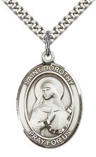 STERLING SILVER ST DOROTHY PENDANT WITH CHAIN - 1" x 3/4"