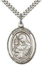 STERLING SILVER ST CLARE OF ASSISI PENDANT WITH CHAIN - 1" x 3/4"