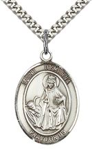 STERLING SILVER ST DYMPHNA PENDANT WITH CHAIN - 1" x 3/4"