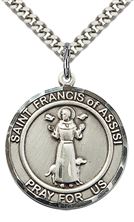 STERLING SILVER ST FRANCIS OF ASSISI PENDANT WITH CHAIN - 1" x 7/8"