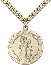 14KT GOLD FILLED ST GABRIEL THE ARCHANGEL PENDANT WITH CHAIN - 1" x 7/8"