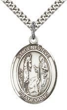 STERLING SILVER ST GENEVIEVE PENDANT WITH CHAIN - 1" x 3/4"