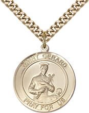 14KT GOLD FILLED ST GERARD PENDANT WITH CHAIN - 1" x 7/8"