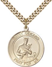 14KT GOLD FILLED ST GERARD PENDANT WITH CHAIN - 1" x 7/8"