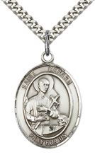 STERLING SILVER ST GERARD MAJELLA PENDANT WITH CHAIN - 1" x 3/4"