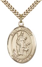 14KT GOLD FILLED ST HUBERT OF LIEGE PENDANT WITH CHAIN - 1" x 3/4"