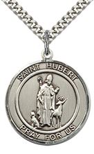 STERLING SILVER ST HUBERT OF LIEGE PENDANT WITH CHAIN - 1" x 7/8"