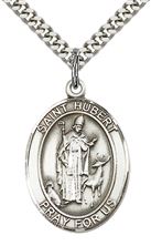 STERLING SILVER ST HUBERT OF LIEGE PENDANT WITH CHAIN - 1" x 3/4"