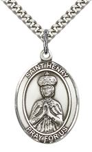 STERLING SILVER ST HENRY II PENDANT WITH CHAIN - 1" x 3/4"