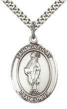 STERLING SILVER ST GREGORY THE GREAT PENDANT WITH CHAIN - 1" x 3/4"