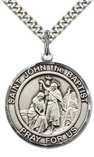 STERLING SILVER ST JOHN THE BAPTIST PENDANT WITH CHAIN - 1" x 7/8"