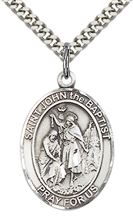STERLING SILVER ST JOHN THE BAPTIST PENDANT WITH CHAIN - 1" x 3/4"