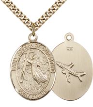 14KT GOLD FILLED ST JOSEPH OF CUPERTINO PENDANT WITH CHAIN - 1" x 3/4"