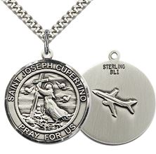 STERLING SILVER ST JOSEPH OF CUPERTINO PENDANT WITH CHAIN - 1" x 7/8"