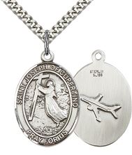 STERLING SILVER ST JOSEPH OF CUPERTINO PENDANT WITH CHAIN - 1" x 3/4"