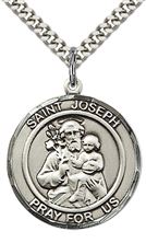 STERLING SILVER ST JOSEPH PENDANT WITH CHAIN - 1" x 7/8"