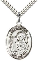 STERLING SILVER ST JOSEPH PENDANT WITH CHAIN - 1" x 3/4"