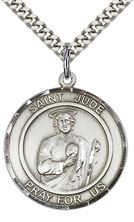 STERLING SILVER ST JUDE PENDANT WITH CHAIN - 1" x 7/8"