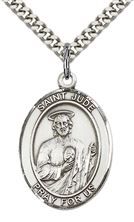 STERLING SILVER ST JUDE PENDANT WITH CHAIN - 1" x 3/4"