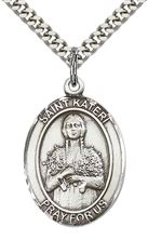 STERLING SILVER ST KATERI PENDANT WITH CHAIN - 1" x 3/4"