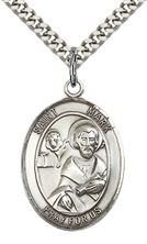 STERLING SILVER ST MARK THE EVANGELIST PENDANT WITH CHAIN - 1" x 3/4"