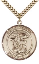 14KT GOLD FILLED ST MICHAEL THE ARCHANGEL PENDANT WITH CHAIN - 1" x 7/8"