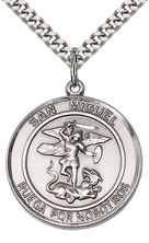 STERLING SILVER SAN MIGUEL ARCANGEL PENDANT WITH CHAIN - 1" x 7/8"