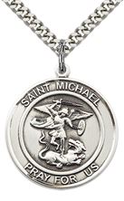 STERLING SILVER ST MICHAEL THE ARCHANGEL PENDANT WITH CHAIN - 1" x 7/8"