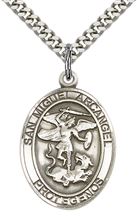 STERLING SILVER SAN MIGUEL ARCANGEL PENDANT WITH CHAIN - 1" x 3/4"