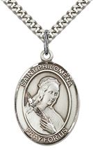 STERLING SILVER ST PHILOMENA PENDANT WITH CHAIN - 1" x 3/4"