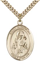 14KT GOLD FILLED ST NICHOLAS PENDANT WITH CHAIN - 1" x 3/4"
