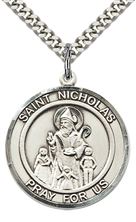 STERLING SILVER ST NICHOLAS PENDANT WITH CHAIN - 1" x 7/8"