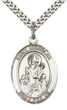 STERLING SILVER ST NICHOLAS PENDANT WITH CHAIN - 1" x 3/4"