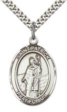 STERLING SILVER ST PATRICK PENDANT WITH CHAIN - 1" x 3/4"