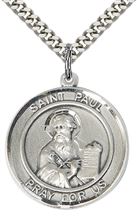 STERLING SILVER ST PAUL THE APOSTLE PENDANT WITH CHAIN - 1" x 7/8"