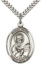 STERLING SILVER ST PAUL THE APOSTLE PENDANT WITH CHAIN - 1" x 3/4"