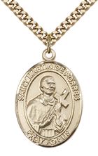 14KT GOLD FILLED ST MARTIN DE PORRES PENDANT WITH CHAIN - 1" x 3/4"