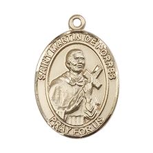 14KT GOLD ST MARTIN DE PORRES MEDAL - 1" x 3/4"