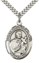 STERLING SILVER ST MARTIN DE PORRES PENDANT WITH CHAIN - 1" x 3/4"